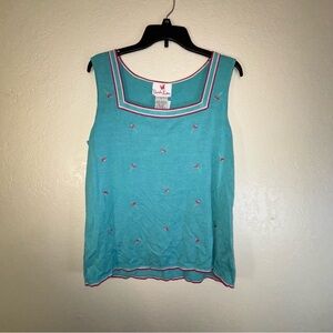 NWT Quacker Factory for QVC Silk Cotton Knitted Sleeveless Shirt Daisies Size L